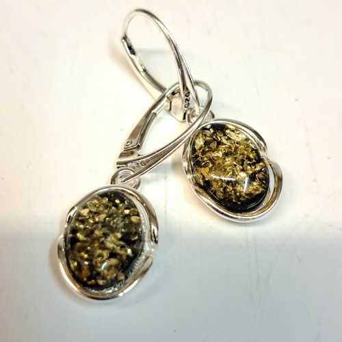 HWG-2439 Earrings, Ovals Green Amber Dangles $38 at Hunter Wolff Gallery